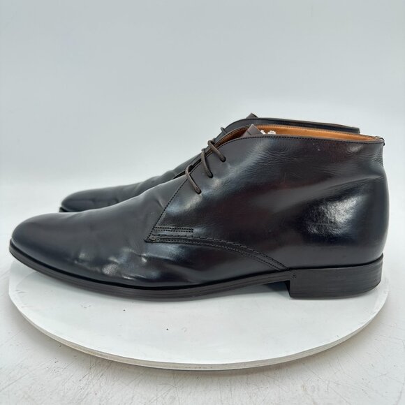 Bally Men Size 9D Black Leather Plain Toe Lace Up Chukka Ankle Boot - Picture 1 of 12